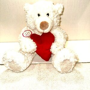 Hallmark Fluffy White Plush  Bear new with tag Animated talking Valentines